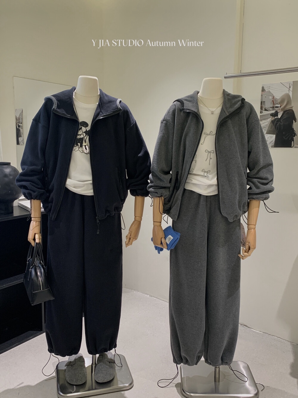 Y.JIA 伊嘉秋冬外穿居家暖绒套装女摇粒绒立领卫衣外套休闲裤套装