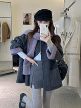 Y.JIA 伊嘉秋冬氛围感甜美气质撞色围巾百搭宽松100%羊毛外套大衣