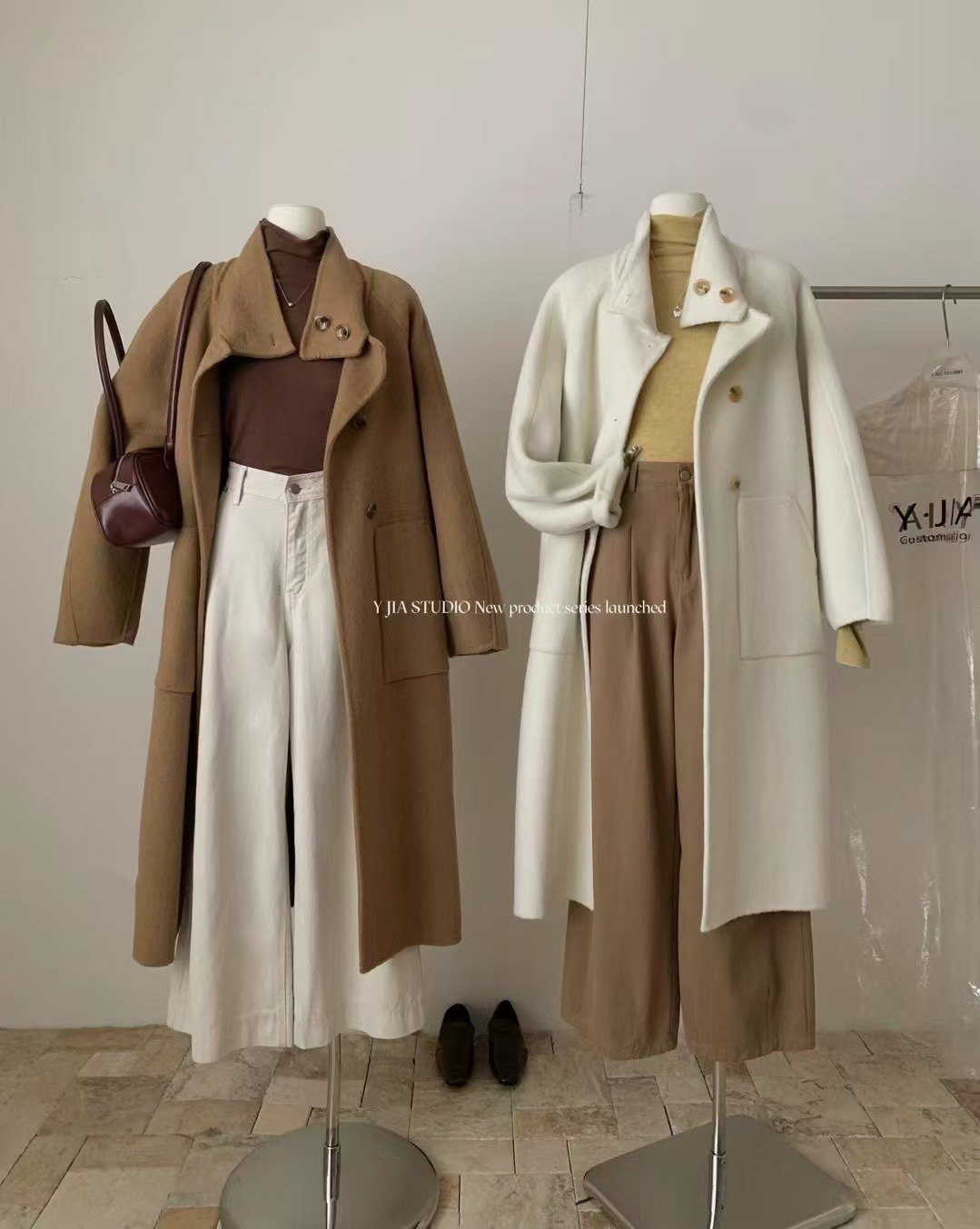 Y.Jia伊嘉 秋冬设计感立领系带双面呢气质羊毛大衣重工长款外套女,女装/女士精品,毛呢外套,淘宝优惠券,粉丝福利购,淘宝优惠卷