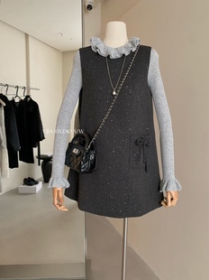 女 套装 Y.JIA伊嘉千金乖乖女亮片蝴蝶结毛呢背心连衣裙 花边打底衫