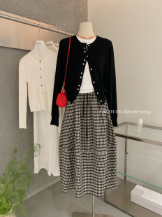 抽绳格纹半身裙三件套装 Y.JIA T恤 减龄针织开衫 女 伊嘉春夏新款