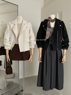 Y.JIA 伊嘉秋冬高级感翻领斜门襟夹棉短款外套女韩系气质收腰上衣