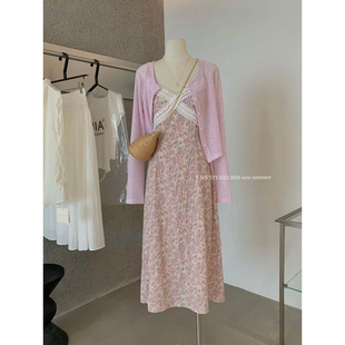 套装 甜美防晒针织开衫 伊嘉韩系度假风温柔气质碎花连衣裙 Y.JIA