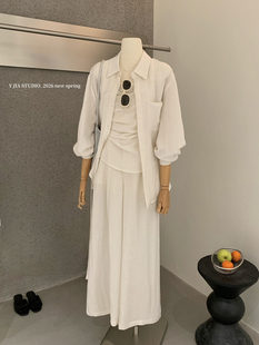 显瘦阔腿休闲裤 Y.JIA 抹胸吊带 气质宽松棉麻衬衫 三件套 伊嘉法式