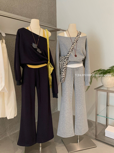 套装 Y.JIA 空气垂感拖地休闲裤 挂脖背心 伊嘉韩系慵懒感斜肩卫衣