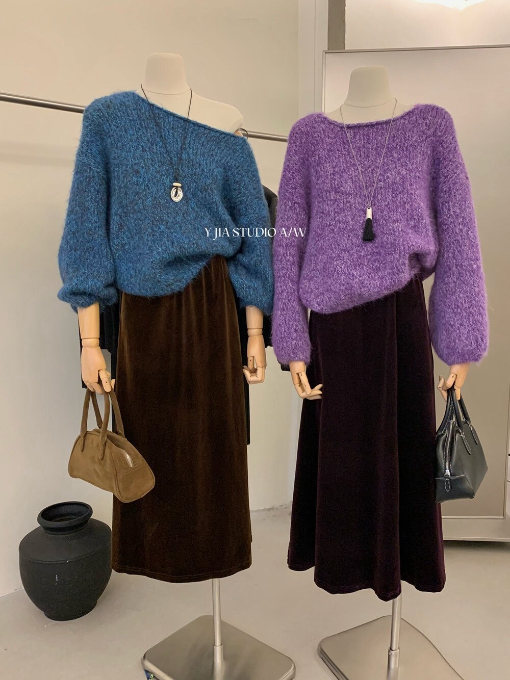 Y.JIA 伊嘉韩系慵懒松弛感毛衣女早秋一字领灯笼袖软糯宽松针织衫,女装/女士精品,毛衣,淘宝优惠券,粉丝福利购,淘宝优惠卷