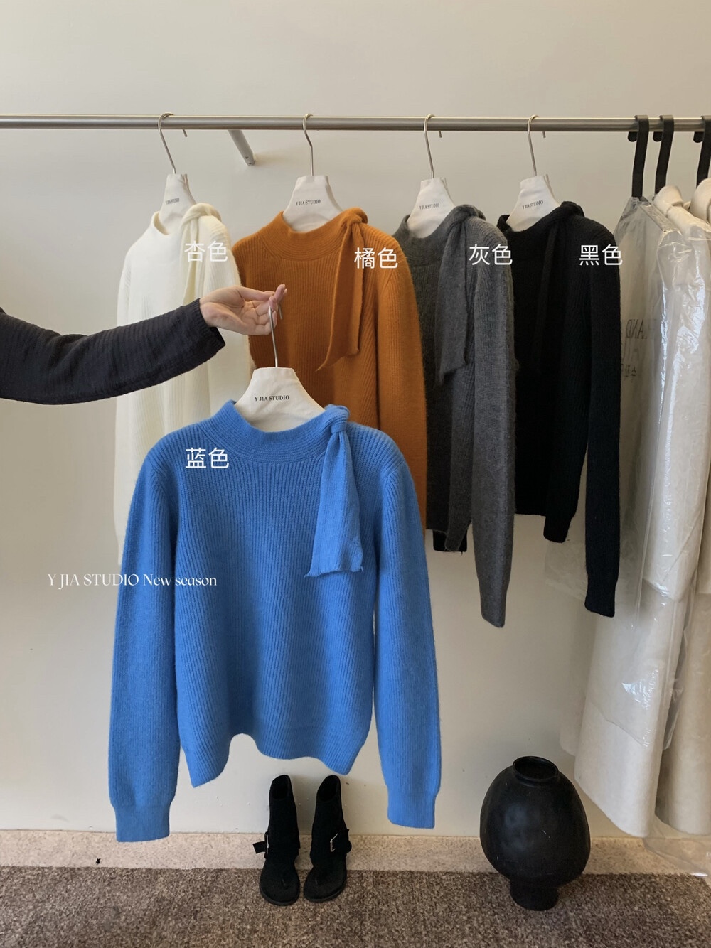 Y.JIA 伊嘉韩系慵懒风小众系带别致chic针织毛衣女秋冬软糯针织衫