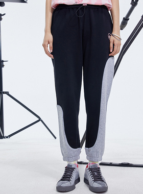 Fun潮牌春季新款拼接休闲裤男女同款粉红豹联名休闲舒适针织长裤