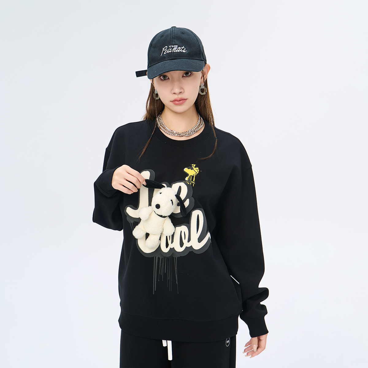 2025秋冬季史努比联名款时尚套头加绒加厚卫衣玩偶可拆卸上衣