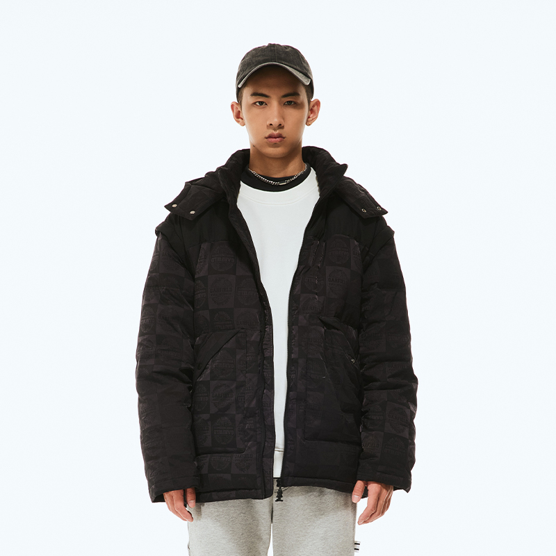 Fun复古潮酷立领连帽羽绒服外套