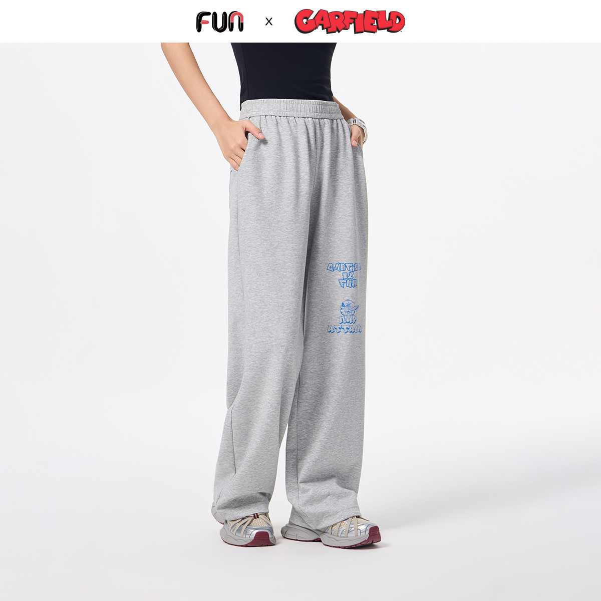 Fun2025夏季新品加菲猫联名阔腿裤显瘦休闲裤运动裤男女百搭长裤