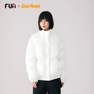 Funx Garfield加菲猫联名短款羽绒服女白色立领面包服简约百搭