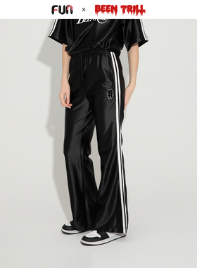 Fun2025春夏线下商场同款BeenTrill潮牌侧边条纹光面休闲裤微喇裤