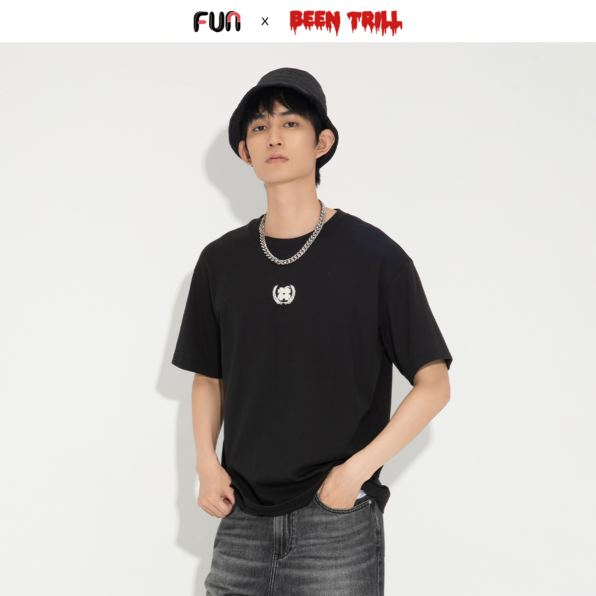 Fun2025春夏线下商场同款BeenTrill潮牌凉感T恤宽松黑色上衣男
