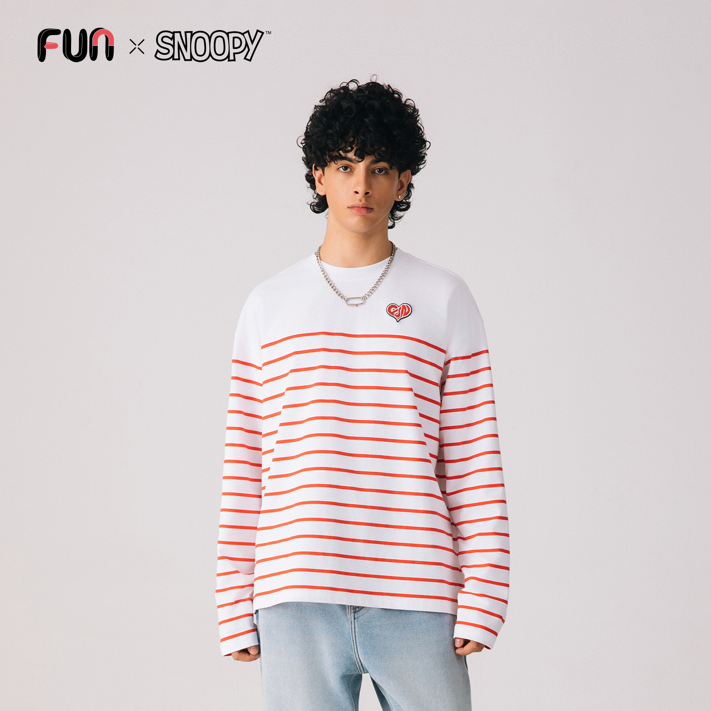 Fun2025秋季线下商场同款史努比联名条纹长袖T恤七夕情人节情侣款