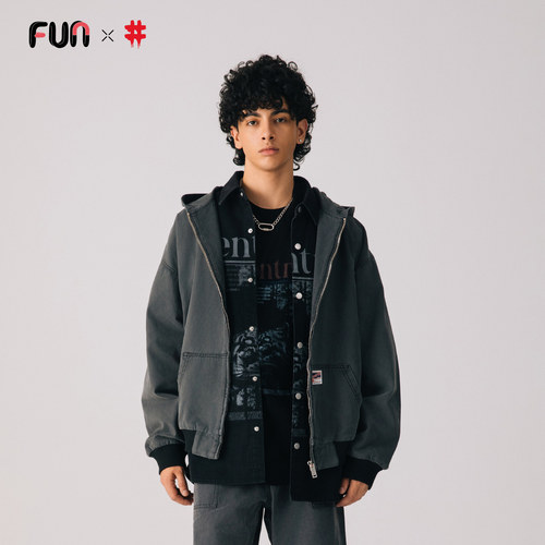 Fun2025秋冬季线下商场同款复古做旧连帽牛仔外套男长袖上衣开衫