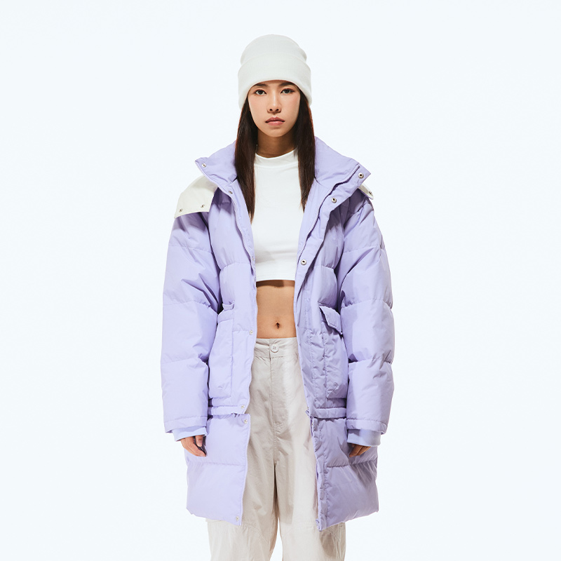 Fun简约百搭翻领长款羽绒服