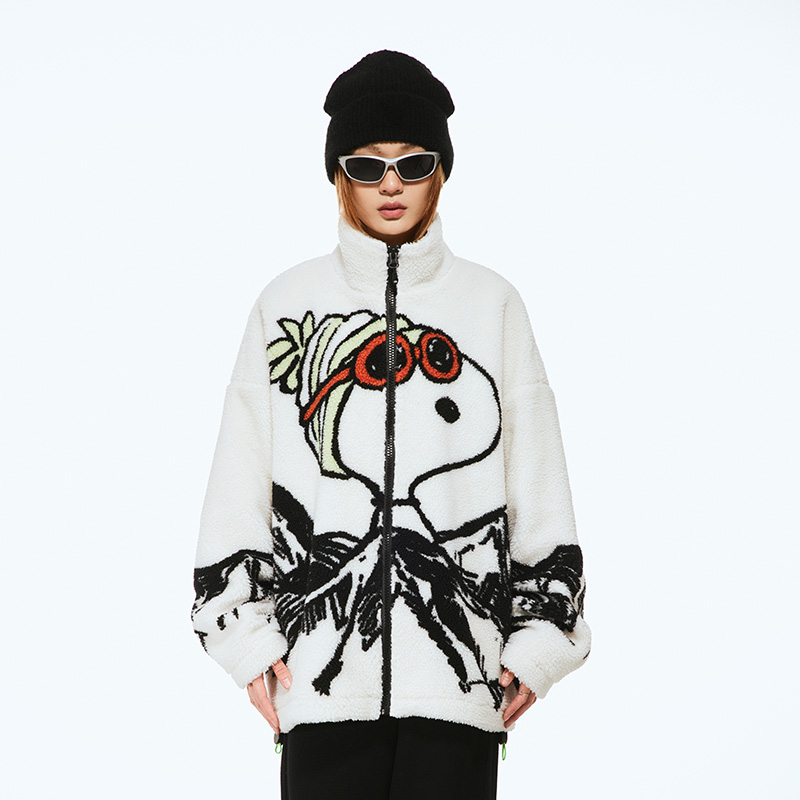 Fun潮牌2024秋季新款大衣男女仿羊羔绒宽松休闲史努比开胸外套