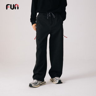 美式 百搭抽绳长裤 高街潮牌 男宽松直筒休闲裤 Fun极简风黑色阔腿裤