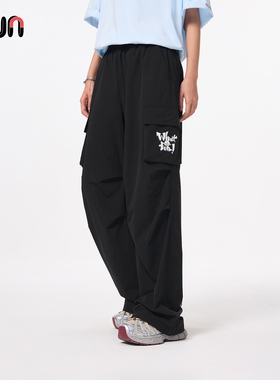 Fun2025夏季萤火律动白色工装休闲裤男女情侣新款