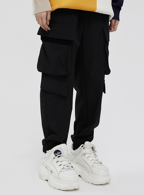 Fun潮牌秋季新款简约宽松休闲长裤黑色卡通加菲猫联名加厚工装裤