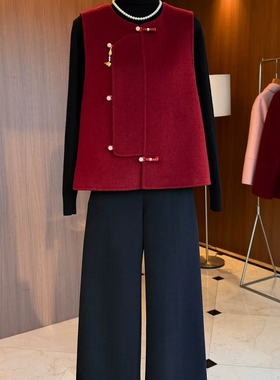 大一起家式过年款金葫芦扣款双面呢马甲（含100绵羊毛）NMZ-一150