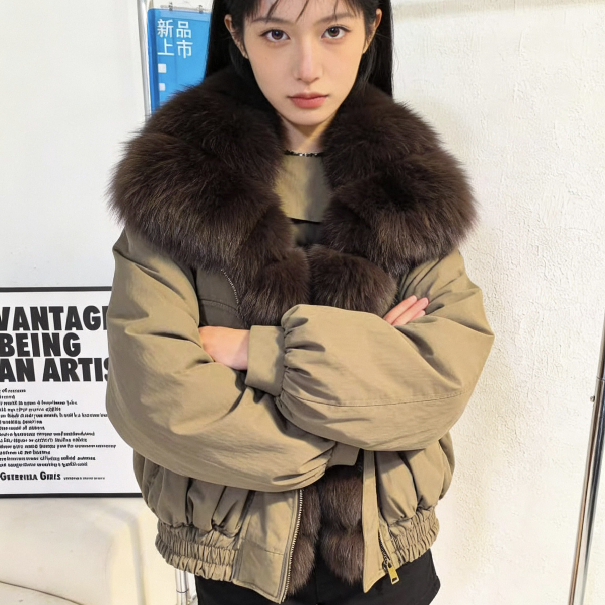 一一起松拉链保暖羽绒服外套(配毛领狐狸毛真毛可拆卸)SFY750CY