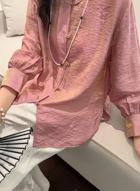 一起-26年早春高级质感浮光缎新中式衬衫DX823