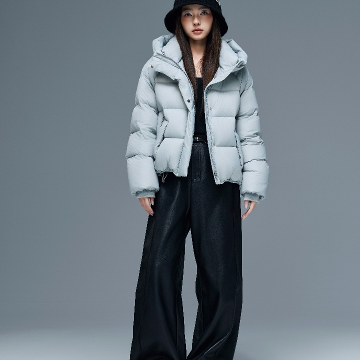 一起冬上新时尚百搭连帽暗门襟保暖羽绒服外套28011