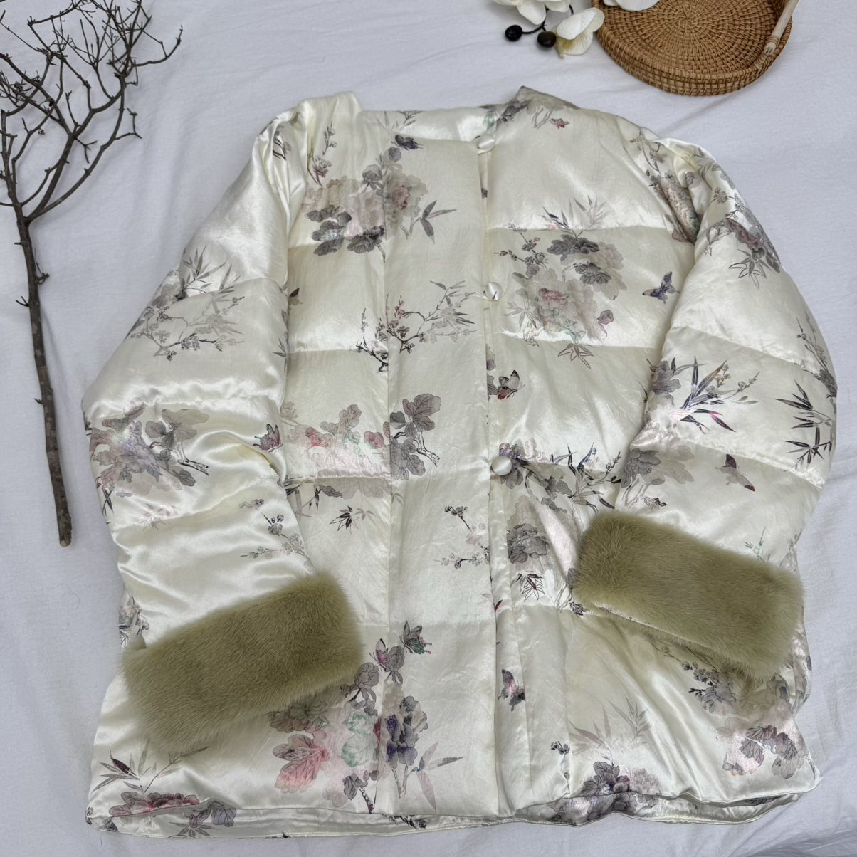 一起式国风外套加厚漂亮高级感白色保暖羽绒服外套WW-SQ0144578