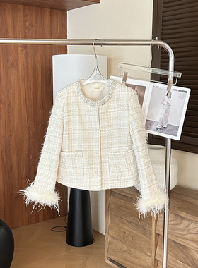 M一起媛粗花呢编织显瘦百搭加厚短外套（含20羊毛）10287