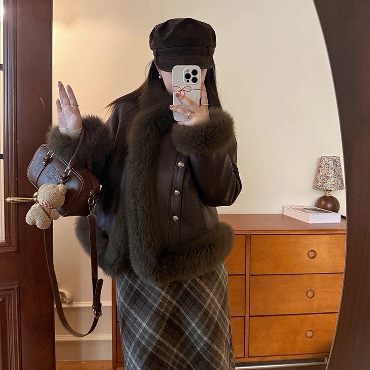 一起小众设计内胆麂皮绒保暖皮草外套（含100狐狸毛）CSNS36459