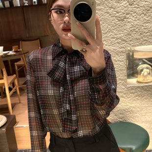 CY25Y51 含20真丝 一起26年早春格子飘带衬衫 配飘带