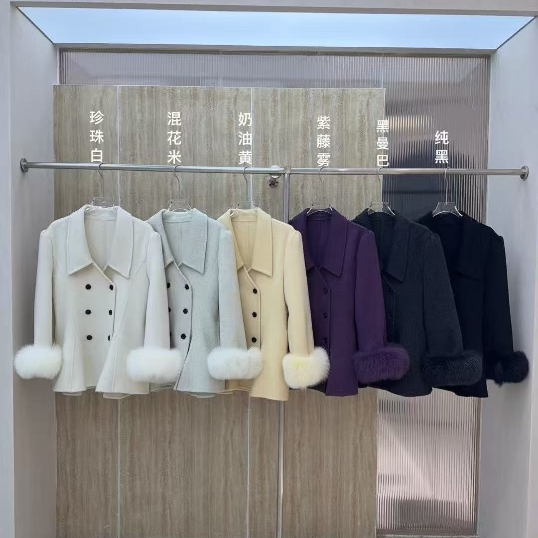 起美氛围感大衣羊毛外套(配可拆卸真狐狸袖毛)（含100羊毛）SJ02