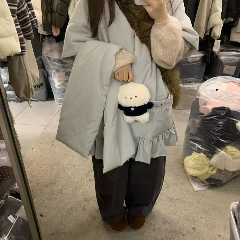 一起新韩系简约下摆荷叶边夹棉保暖棉服外套(配围巾)YS2-P273