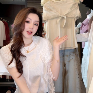 配丝巾 重工蕾丝披肩小衫 2428545 26年夏上新精选基础棉T 一起