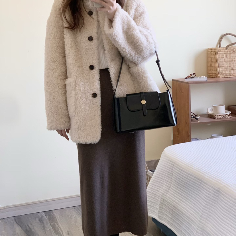 一起新妮斯娜美法式复古立领宽松毛绒羊毛外套（含100羊毛）68