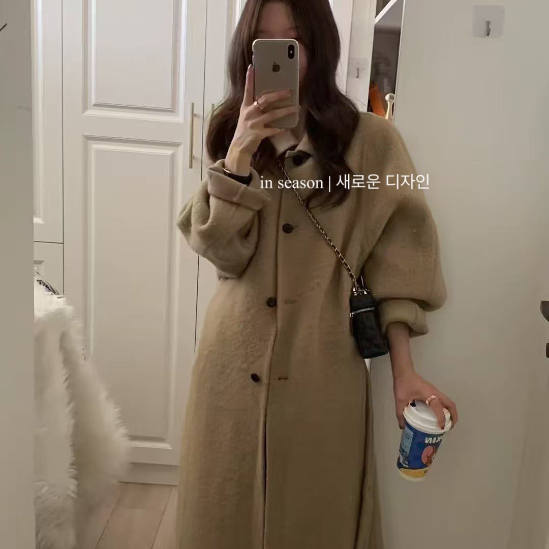 一起小众设计长款宽松百搭羊毛外套(配腰带)（含82羊毛）BY-002