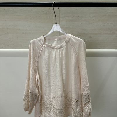 一起夏上新新中式刺绣花边上衣小衫B6298