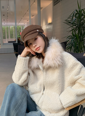 一起复古风毛领拉链设计短外套(配仿毛毛领可拆卸)251207