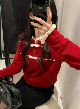 一起小众设计边撞色蝴蝶结设计感针织衫（含100羊毛）008-25207