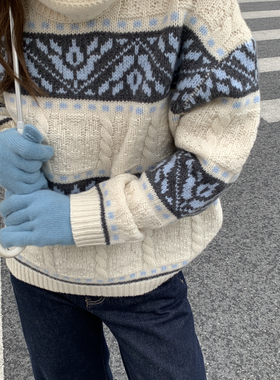 一起设计冬上新全毛费尔岛时尚图案保暖毛衣（含100羊毛）25566