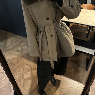 25001 配腰带可拆真羊毛毛领 一一起 松中长鹅绒保暖羽绒服外套