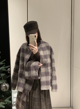 一起纹显瘦百搭质感氛围感羊毛外套(配围巾)（含80羊毛）120306BB