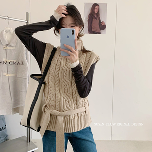 一起冬上新～格林女孩简韩高领麻花马甲马甲 2220s 配腰绳