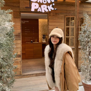 一起车夹克麂皮绒宽松保暖羽绒服外套(配可拆真狐狸毛毛领)J2499