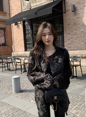 一起设计羊皮毛一体皮草外套中长款皮毛一体(配腰带)S-DFL13899