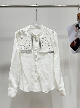 一起法式复古重工刺绣名族风娃娃领衬衫40607