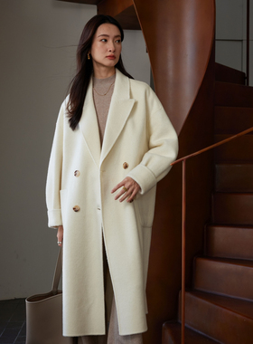 一起冬上新复古气质双排扣长款羊毛外套（含88.3绵羊毛）09808