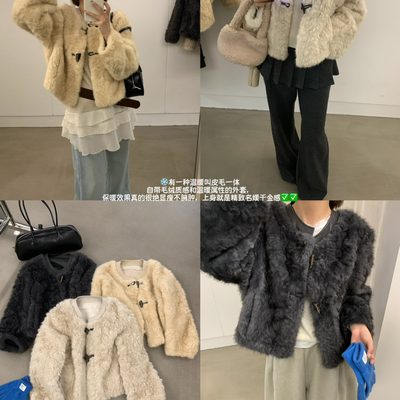 一起入小个子韩系温柔慵懒风拼皮花狐貂上身巨显白短外套86277